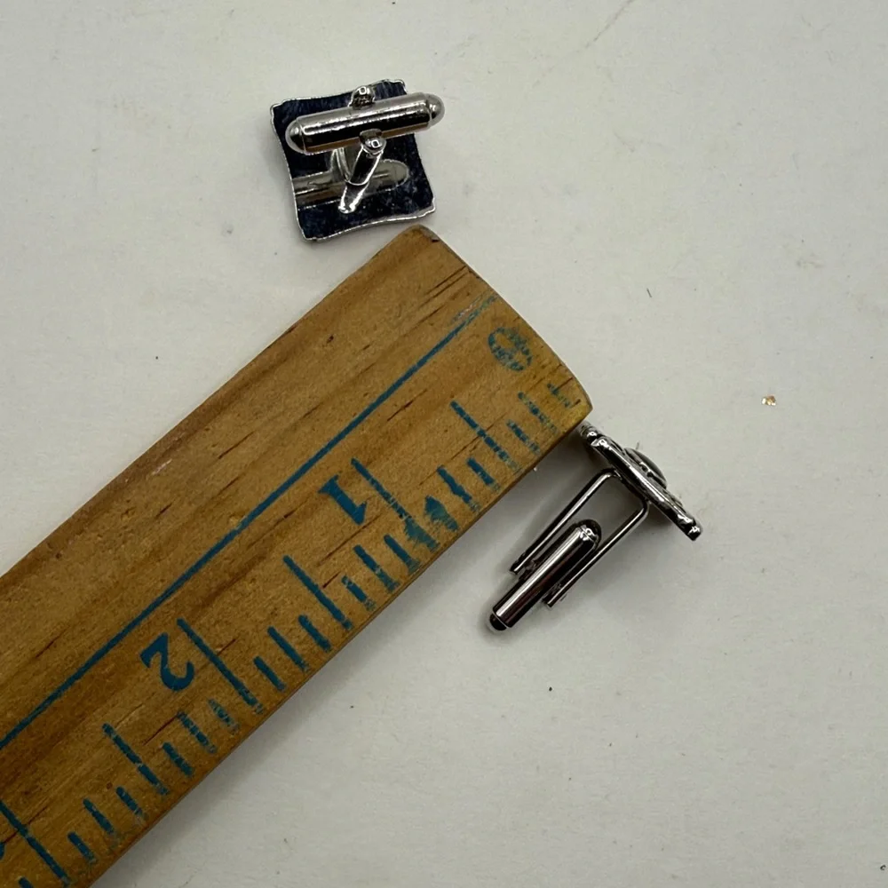 Vintage Silver Tone Black Onyx Style Square Cufflinks Cuff Links Ornate Mens
